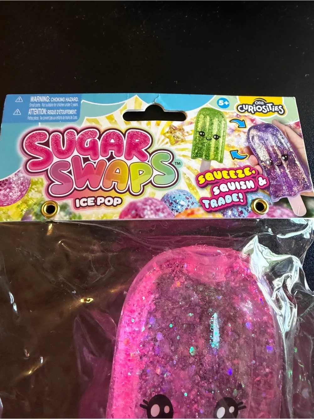 New Orb Sugar Swaps Pink Ice Pop Popsicle Squishy Squeeze Glitter Toy 5+